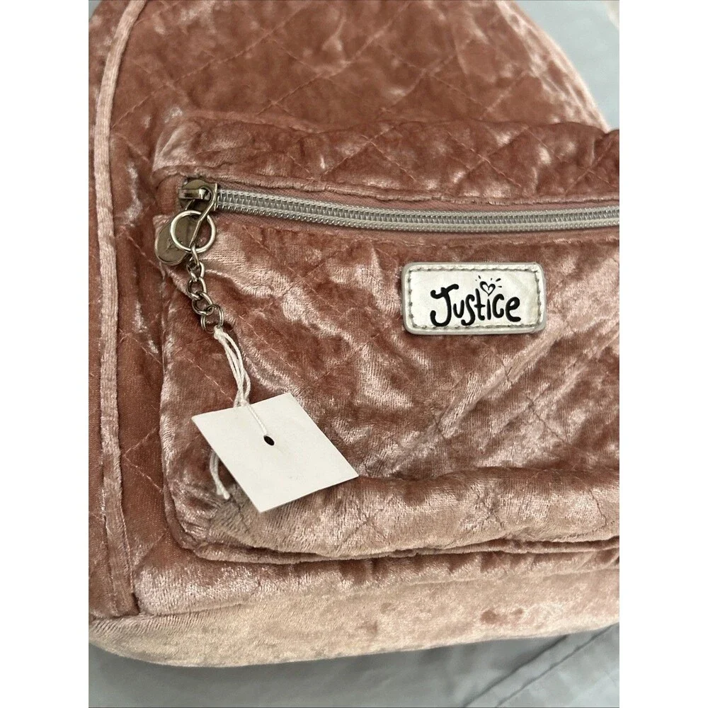 JUSTICE MINI BACKPACK KITTY CAT SHIMMERING GLITTER EARS ROSE VELOUR SUPER CUTE